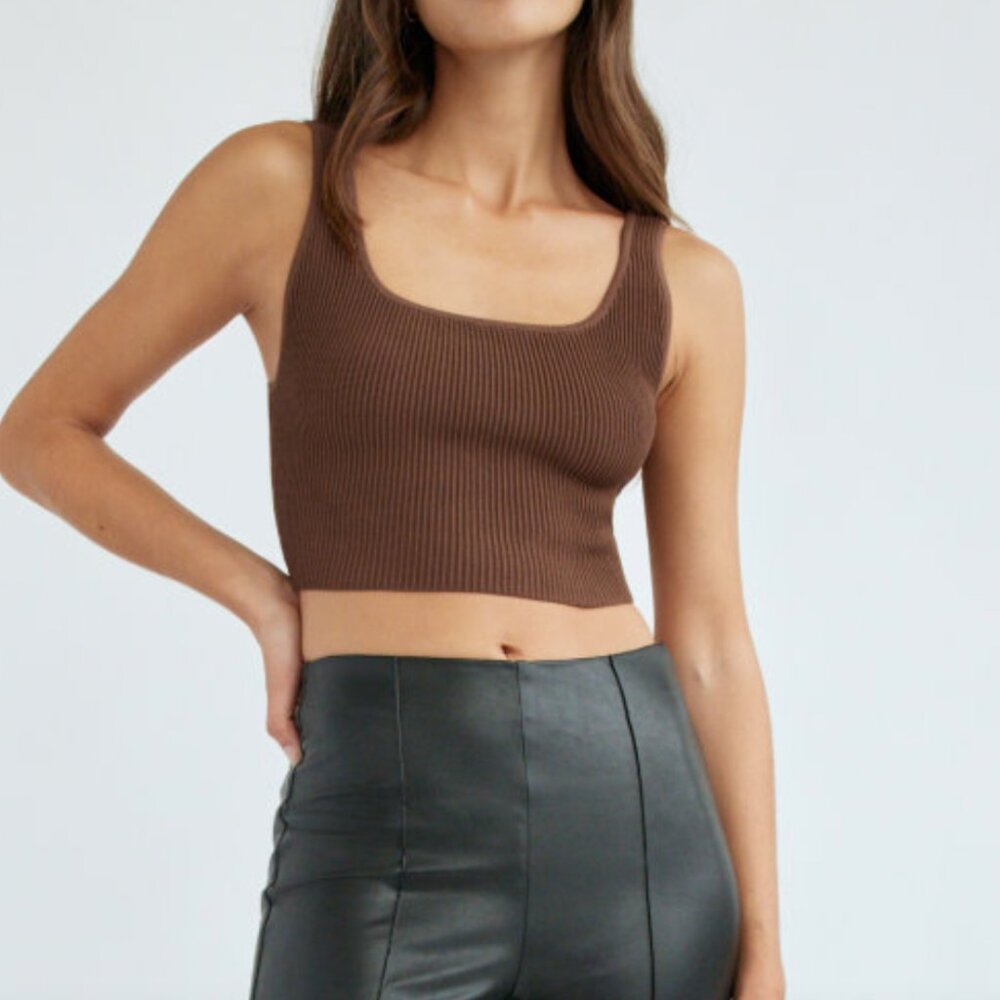 *EUC* Babaton Sculpt Knit Cropped Squareneck Tank - Brown - Size Medium